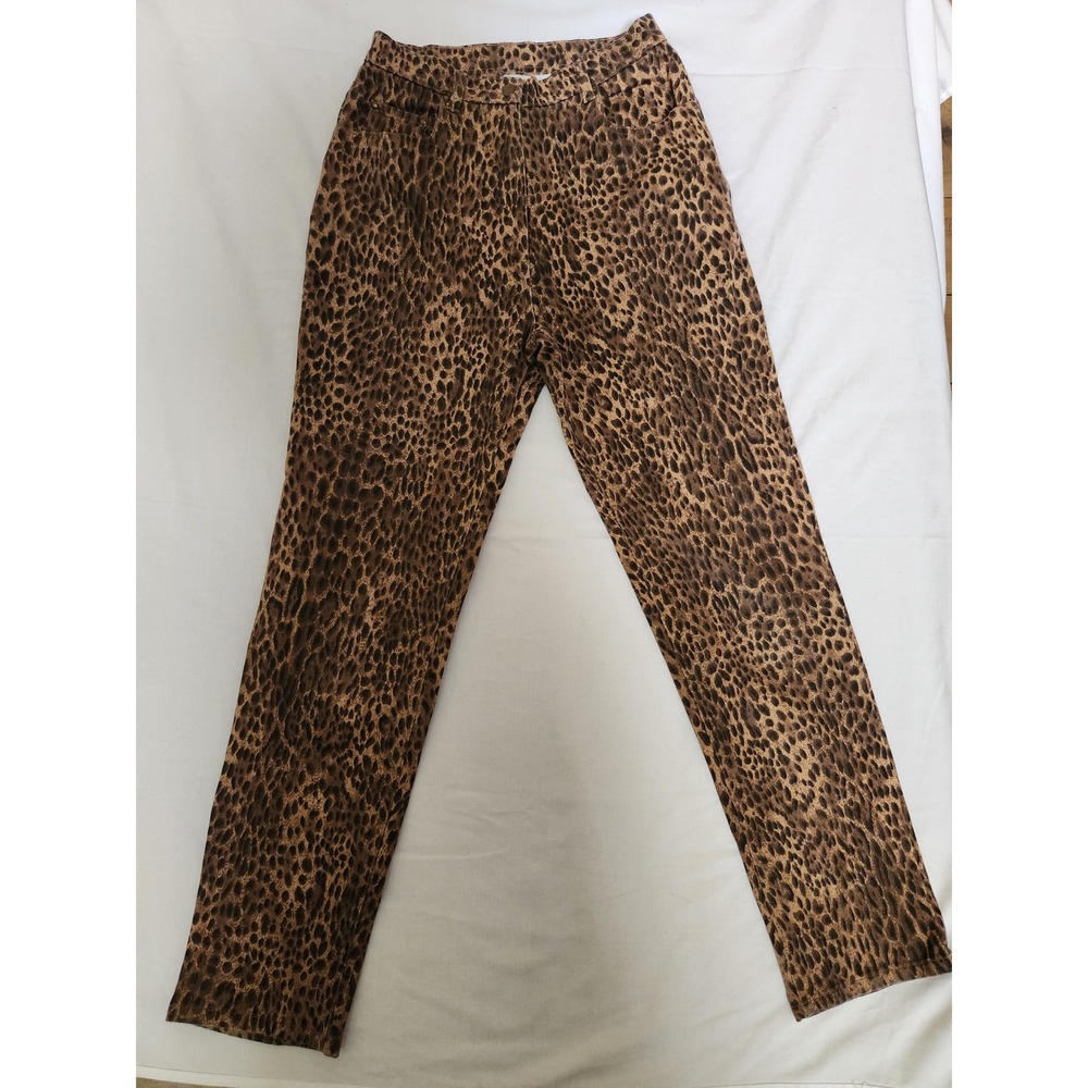 Newport News Easy Style Leopard Print High Rise Straight Leg Pants‎ Brown 12T